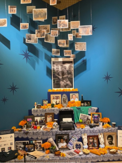 Altar with Ofrendas for Dr. Gilberto Cárdenas (1947-2026), Scholar, Activist, Patron of the Arts by Institute for Latino Studies at University of Notre Dame. Jason Ruiz, Brookes Ebtecsch and Xavier Tavera – Ofrenda in honor of Dr. Gilberto